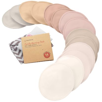 Picture of Organic Nursing Pads - 14 Washable Viscose Derived from Bamboo Breastfeeding Pads, Wash Bag, Reusable Breast Pads for Breastfeeding, Nipple Pads for Breastfeeding Essentials(Neutrals, M 3.9")