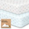 Picture of 2-Pack Mini Crib Sheets Fitted - Pack N Play Sheets for Pack and Play Mattress, Organic Cotton, Soft & Breathable Jersey Playard Bedding, Neutral Mini Toddler Bed Cover for Boys, Girls (Jolly Rainbow)