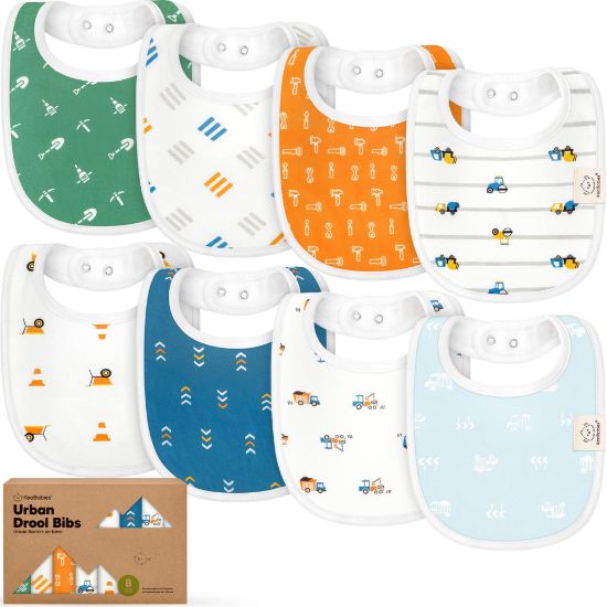 Picture of 8-Pack Organic Baby Bibs for Boys, Girls - Soft Cotton Drooling and Teething Bibs for Baby Girl & Boy, Extra Absorbent, Easy to Clean & Put On for Toddler, Newborn, Infant 0-24 Months (Builders)