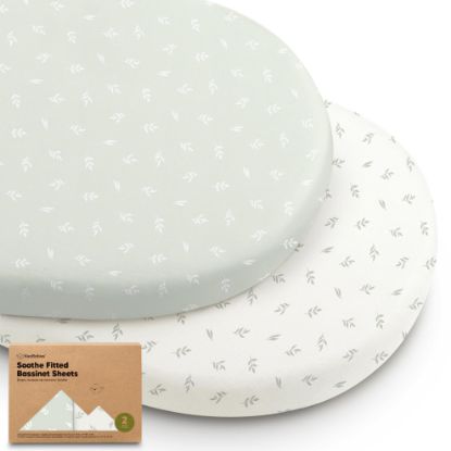 Picture of 2-Pack Organic Bassinet Sheets for Girls, Boys - 100% Cotton Bassinet Mattress Sheets Compatible with Halo Bassinest Swivel Sleeper, Graco, Baby Delight, Chicco, Unisex Fitted Bassinet Sheets (Herb)