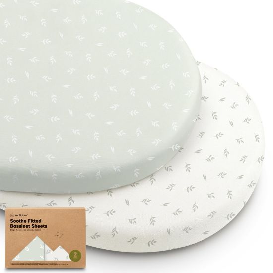 Picture of 2-Pack Organic Bassinet Sheets for Girls, Boys - 100% Cotton Bassinet Mattress Sheets Compatible with Halo Bassinest Swivel Sleeper, Graco, Baby Delight, Chicco, Unisex Fitted Bassinet Sheets (Herb)