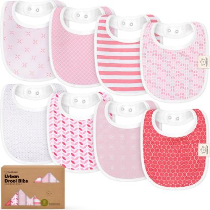 Picture of 8-Pack Organic Baby Bibs for Boys, Girls - Soft Cotton Drooling and Teething Bibs for Baby Girl & Boy, Extra Absorbent, Easy to Clean & Put On for Toddler, Newborn, Infant 0-24 Months (Blush)