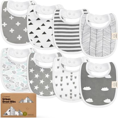 Picture of 8-Pack Organic Baby Bibs for Boys, Girls - Soft Cotton Drooling and Teething Bibs for Baby Girl & Boy, Extra Absorbent, Easy to Clean & Put On for Toddler, Newborn, Infant 0-24 Months (Grayscape)