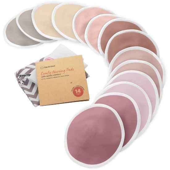 Picture of Organic Nursing Pads - 14 Washable Viscose Derived from Bamboo Breastfeeding Pads, Wash Bag, Reusable Breast Pads for Breastfeeding, Nipple Pads for Breastfeeding Essentials(Plum, M 3.9")