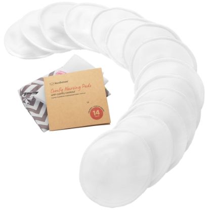 Picture of Organic Nursing Pads - 14 Washable Viscose Derived from Bamboo Breastfeeding Pads, Wash Bag, Reusable Breast Pads for Breastfeeding, Nipple Pads for Breastfeeding Essentials(Soft White, M 3.9")