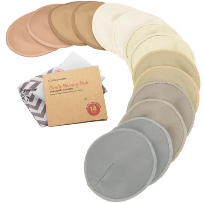 Picture of Organic Nursing Pads - 14 Washable Viscose Derived from Bamboo Breastfeeding Pads, Wash Bag, Reusable Breast Pads for Breastfeeding, Nipple Pads for Breastfeeding Essentials(Earth, L 4.8")