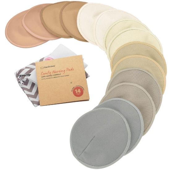 Picture of Organic Nursing Pads - 14 Washable Viscose Derived from Bamboo Breastfeeding Pads, Wash Bag, Reusable Breast Pads for Breastfeeding, Nipple Pads for Breastfeeding Essentials(Earth, M 3.9")
