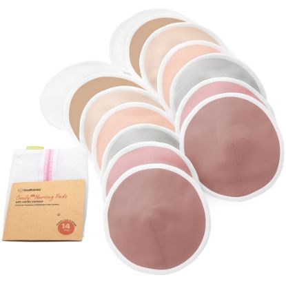 Picture of Organic Breast Pads - 14 Viscose Derived from Bamboo Washable Pads + Wash Bag, 3-Layers Breastfeeding Nipple Pad for Maternity, Reusable Nipplecovers for Breast Feeding(Lovelle Lite, L 4.8")