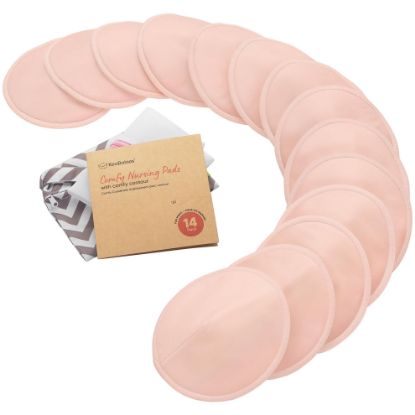 Picture of Organic Nursing Pads - 14 Washable Viscose Derived from Bamboo Breastfeeding Pads, Wash Bag, Reusable Breast Pads for Breastfeeding, Nipple Pads for Breastfeeding Essentials(Pink Sand, L 4.8")