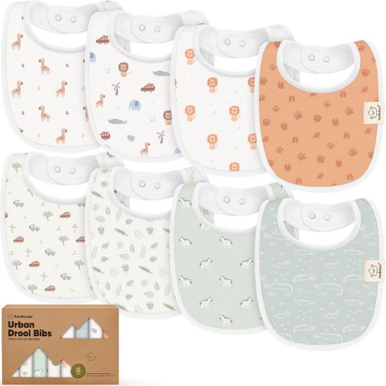 Picture of 8-Pack Organic Baby Bibs for Boys, Girls - Soft Cotton Drooling and Teething Bibs for Baby Girl & Boy, Extra Absorbent, Easy To Clean & Put On for Toddler, Newborn, Infant 0-24 Months (Wilderness)