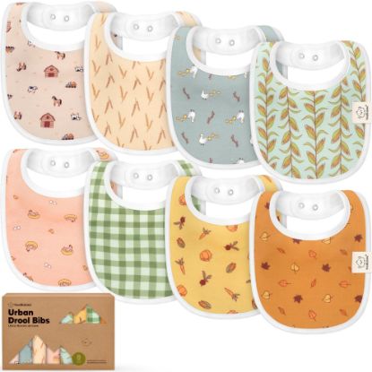 Picture of 8-Pack Organic Baby Bibs for Boys, Girls - Soft Cotton Drooling and Teething Bibs for Baby Girl & Boy, Extra Absorbent, Easy to Clean & Put On for Toddler, Newborn, Infant 0-24 Months (Countryside)