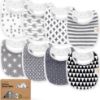 Picture of 8-Pack Organic Baby Bibs for Boys, Girls - Soft Cotton Drooling and Teething Bibs for Baby Girl & Boy, Extra Absorbent, Easy To Clean & Put On for Toddler, Newborn, Infant 0-24 Months(Grayscale)