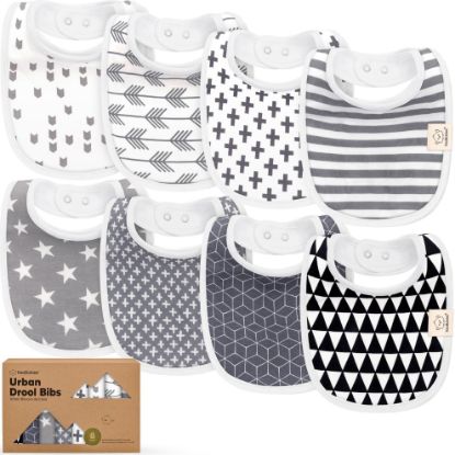 Picture of 8-Pack Organic Baby Bibs for Boys, Girls - Soft Cotton Drooling and Teething Bibs for Baby Girl & Boy, Extra Absorbent, Easy To Clean & Put On for Toddler, Newborn, Infant 0-24 Months(Grayscale)