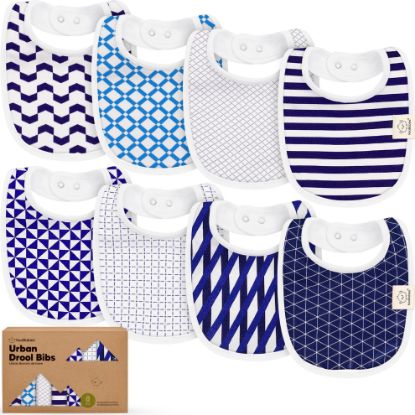 Picture of 8-Pack Organic Baby Bibs for Boys, Girls - Soft Cotton Drooling and Teething Bibs for Baby Girl & Boy, Extra Absorbent, Easy to Clean & Put On for Toddler, Newborn, Infant 0-24 Months (Azure)