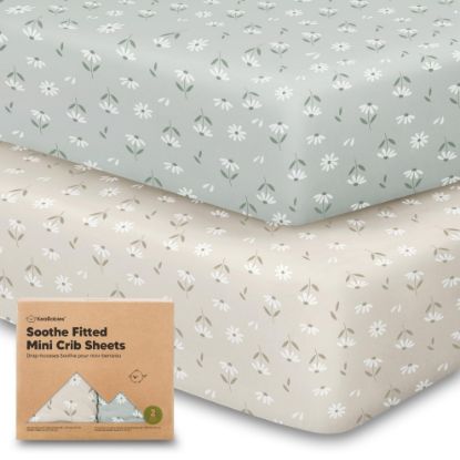 Picture of 2-Pack Mini Crib Sheets Fitted - Pack N Play Sheets for Pack and Play Mattress, Organic Cotton, Soft & Breathable Jersey Playard Bedding, Neutral Mini Toddler Bed Cover for Boys, Girls (Daisies)