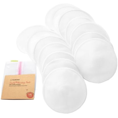 Picture of Organic Breast Pads - 14 Viscose Derived from Bamboo Washable Pads + Wash Bag, 3-Layers Breastfeeding Nipple Pad for Maternity, Reusable Nipplecovers for Breast Feeding(Soft White Lite, XL 5.5")