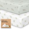 Picture of 2-Pack Mini Crib Sheets Fitted - Pack N Play Sheets for Pack and Play Mattress, Organic Cotton, Soft & Breathable Jersey Playard Bedding, Neutral Mini Toddler Bed Cover for Boys, Girls (Elly)