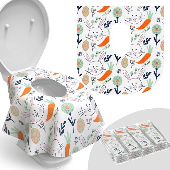 Picture of Toilet Seat Covers Disposable - 20 Pack - Waterproof, Ideal for Kids and Adults - Extra Large, Individually Wrapped for Travel, Toddlers Potty Training in Public Restrooms (Easter Bunny, 20)