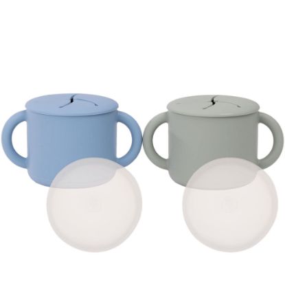 Picture of WeeSprout Snack Containers, Food Grade Silicone Cups, Spill-Proof Tops For Toddlers and Babies, Premium Hard Plastic Travel Lids, Dishwasher Safe, Set of 2 Snack Catchers