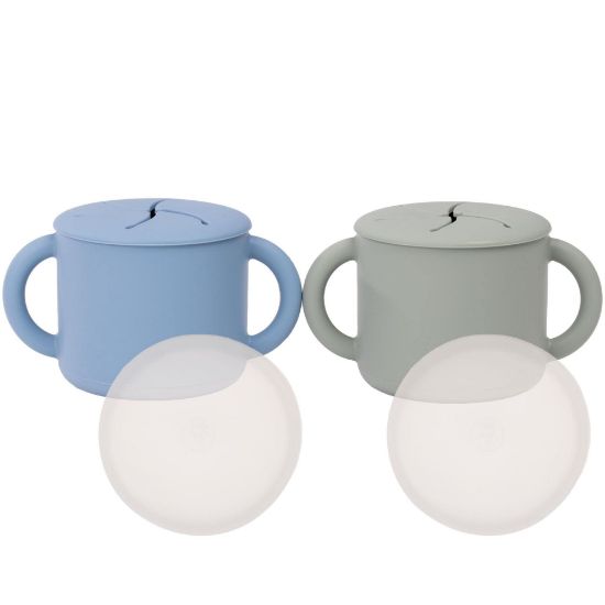 Picture of WeeSprout Snack Containers, Food Grade Silicone Cups, Spill-Proof Tops For Toddlers and Babies, Premium Hard Plastic Travel Lids, Dishwasher Safe, Set of 2 Snack Catchers