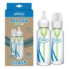 Picture of Dr. Brown's Natural Flow Anti-Colic Options+ Narrow Glass Baby Bottle 8 oz/250 mL, with Level 1 Slow Flow Nipple, 2 Pack, 0m+