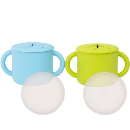 Picture of WeeSprout Snack Containers, Food Grade Silicone Cups, Spill-Proof Tops For Toddlers and Babies, Premium Hard Plastic Travel Lids, Dishwasher Safe, Set of 2 Snack Catchers