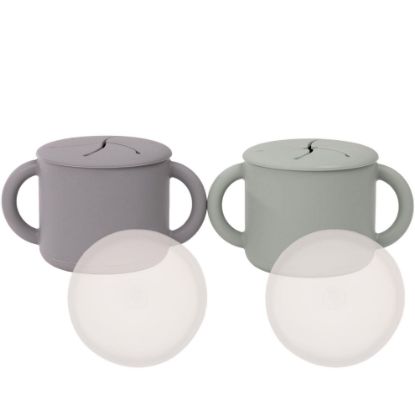 Picture of WeeSprout Snack Containers, Food Grade Silicone Cups, Spill-Proof Tops For Toddlers and Babies, Premium Hard Plastic Travel Lids, Dishwasher Safe, Set of 2 Snack Catchers