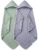 Picture of SWEET DOLPHIN Muslin Hooded Baby Bath Towels - 2 Pack 100% Cotton Towel for Babies, Infants, Toddlers - 32x32Inch - Highly Absorbent and Newborn Essential, Green and Grey