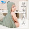 Picture of SWEET DOLPHIN Muslin Hooded Baby Bath Towels - 2 Pack 100% Cotton Towel for Babies, Infants, Toddlers - 32x32Inch - Highly Absorbent and Newborn Essential, Green and Grey