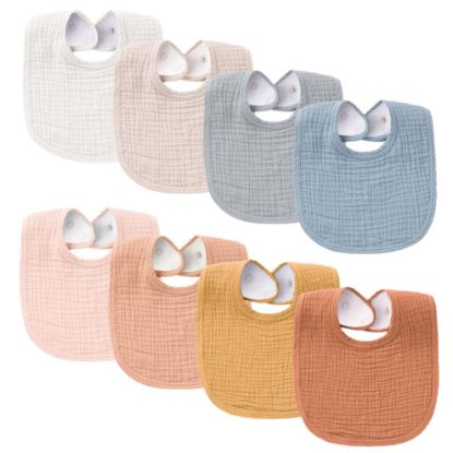 Picture of Konssy Muslin Baby Bibs 8 Pack Baby Bandana Drool Bibs Cotton for Unisex Boys Girls, 8 Solid Colors Set for Teething Drooling