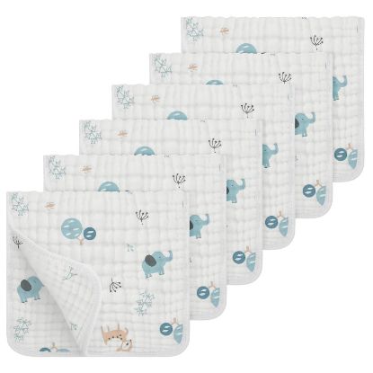 Picture of Looxii Muslin Burp Cloths 100% Cotton Muslin Cloths Large 20''x10'' Extra Soft and Absorbent 6 Pack Baby Burping Cloth for Boys and Girls (Elephant)