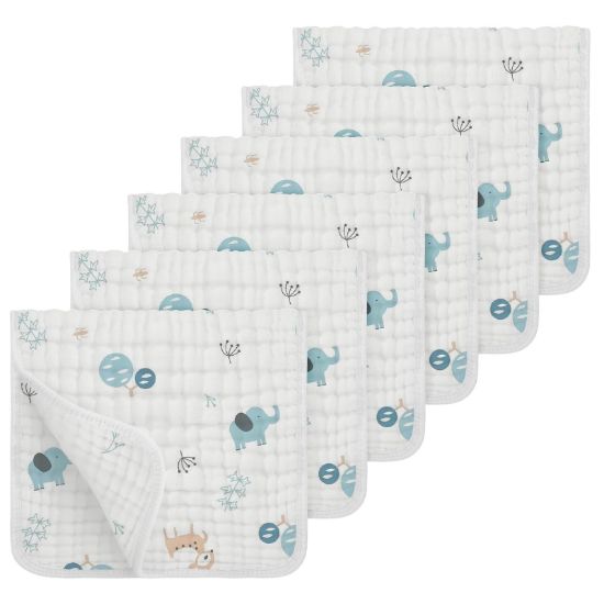 Picture of Looxii Muslin Burp Cloths 100% Cotton Muslin Cloths Large 20''x10'' Extra Soft and Absorbent 6 Pack Baby Burping Cloth for Boys and Girls (Elephant)