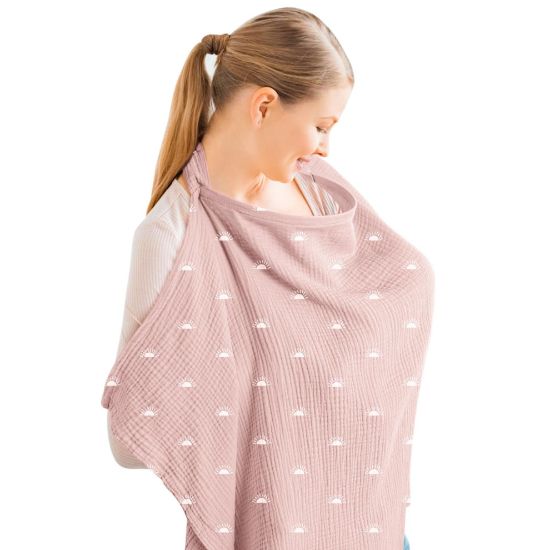 Picture of Konssy Muslin Nursing Cover for Baby Breastfeeding, Breathable 100% Cotton Breastfeeding Cover with Rigid Hoop for Mother Nursing Apron, Multi-use Carseat Canopy