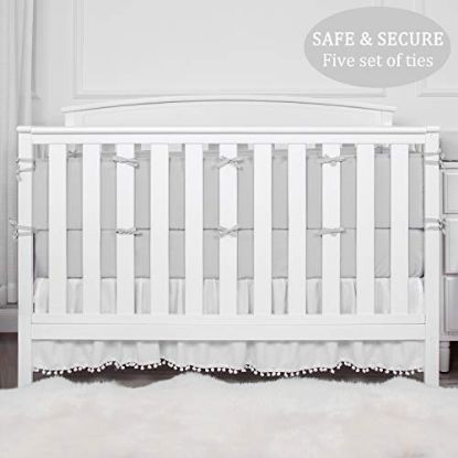 Picture of TILLYOU Baby Safe Crib Bumper Pads for Standard Cribs Machine Washable Padded Crib Liner Thick Padding for Nursery Bed 100% Silky Soft Microfiber Polyester Protector de Cuna, 4 Piece/Gray