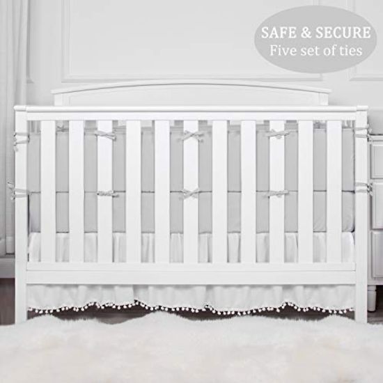 Picture of TILLYOU Baby Safe Crib Bumper Pads for Standard Cribs Machine Washable Padded Crib Liner Thick Padding for Nursery Bed 100% Silky Soft Microfiber Polyester Protector de Cuna, 4 Piece/Gray