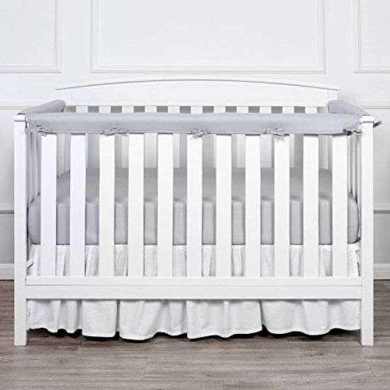 Picture of TILLYOU 3-Piece Padded Baby Crib Rail Cover Protector Set from Chewing, Safe Teething Guard Wrap for Standard Cribs, 100% Silky Soft Microfiber Polyester, Fits Side and Front Rails, Pale Gray