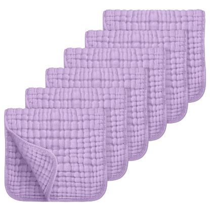 Picture of Looxii Muslin Burp Cloths 100% Cotton Muslin Cloths Large 20''x10'' Extra Soft and Absorbent 6 Pack Baby Burping Cloth for Boys and Girls (Purple)