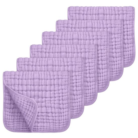 Picture of Looxii Muslin Burp Cloths 100% Cotton Muslin Cloths Large 20''x10'' Extra Soft and Absorbent 6 Pack Baby Burping Cloth for Boys and Girls (Purple)