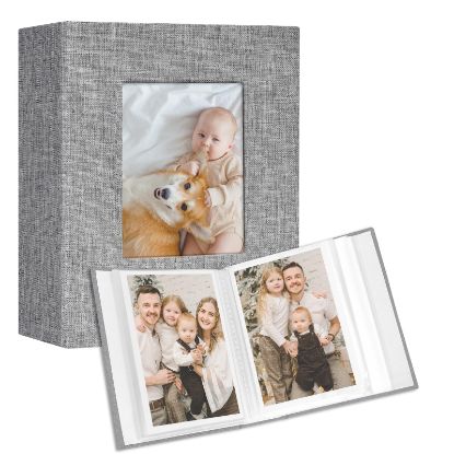 Picture of Vienrose Small Photo Album 4x6 holds 100 Photos 2 Pack, Mini Baby Photo Album Linen Cover for Gifts Wedding Family, Grey