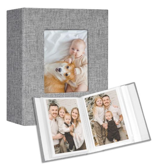 Picture of Vienrose Small Photo Album 4x6 holds 100 Photos 2 Pack, Mini Baby Photo Album Linen Cover for Gifts Wedding Family, Grey