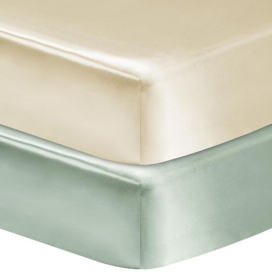 Picture of GUNTAIL 2 Pack Satin Soft Crib Sheet for Baby with Sensitive Hair Silky Baby Mattress Sheet Pink and Violet Unisex 52x28in (Satin Brown & Green)