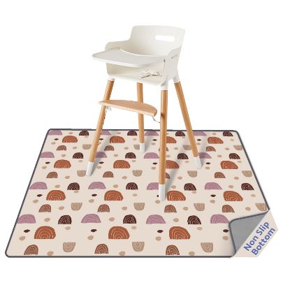 Picture of Blissful Diary Baby Splat Mat for Under High Chair, 50.4 x 50.4 Inch Wipeable Splash Mat, Waterproof and Washable, Anti-Slip Floor Protector, Boho Rainbow