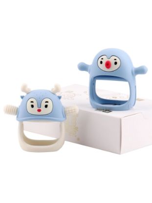 Picture of Smily Mia 2 Packs Baby Teething Toy for 0-6 6-12 Months, Food Grade Silicone Teething Mitten, Anti Dropping Wrist Hand Teethers Baby Chew Toys for Sucking&Chewing, BPA Free, Light Blue