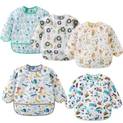 Picture of ElecMotive 5 Pack Long Sleeve Bib,Baby Toddler Waterproof Sleeved Bib for 6-30 Months Reusable with Catch-all Pocket