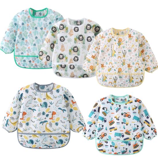 Picture of ElecMotive 5 Pack Long Sleeve Bib,Baby Toddler Waterproof Sleeved Bib for 6-30 Months Reusable with Catch-all Pocket