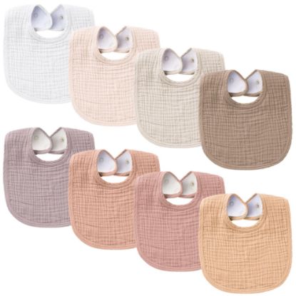 Picture of Konssy Muslin Baby Bibs 8 Pack Baby Bandana Drool Bibs Cotton for Unisex Boys and Girls, Soft Absorbent Set for Teething and Drooling