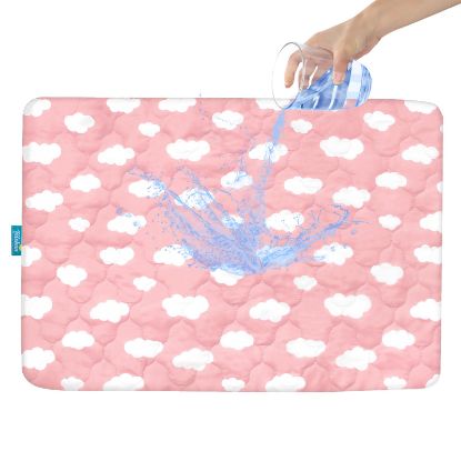 Picture of Pack and Play Mattress Protector Sheets Fitted Waterproof Pack and Play Mattress Pad Cover, Compatible with Graco Pack n Play & Dream On Me & Pamo Babe, Playpen/Playard Sheet, Pink Cloud, 39" x 27"