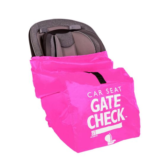 Picture of J.L. Childress Gate Check Bag for Car Seats - Travel Bag for Airplane - Includes AIRTAG Holder - Fits All Baby Car Seats, Infant Carriers & Child Booster Seats, Neon Pink