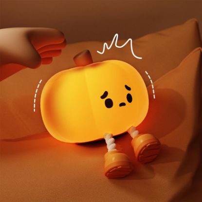 Picture of NesveCit Little Pumpkin Night Light, Adorable LED Night Lamp, Silicone Dimmable Nursery Nightlight for Nursery, Silicone Rechargeable Bedside Touch Night Lights for Halloween Decor