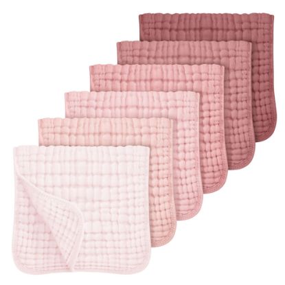 Picture of Looxii Muslin Burp Cloths 100% Cotton Muslin Cloths Large 20''x10'' Extra Soft and Absorbent 6 Pack Baby Burping Cloth for Boys and Girls Gradient Pink